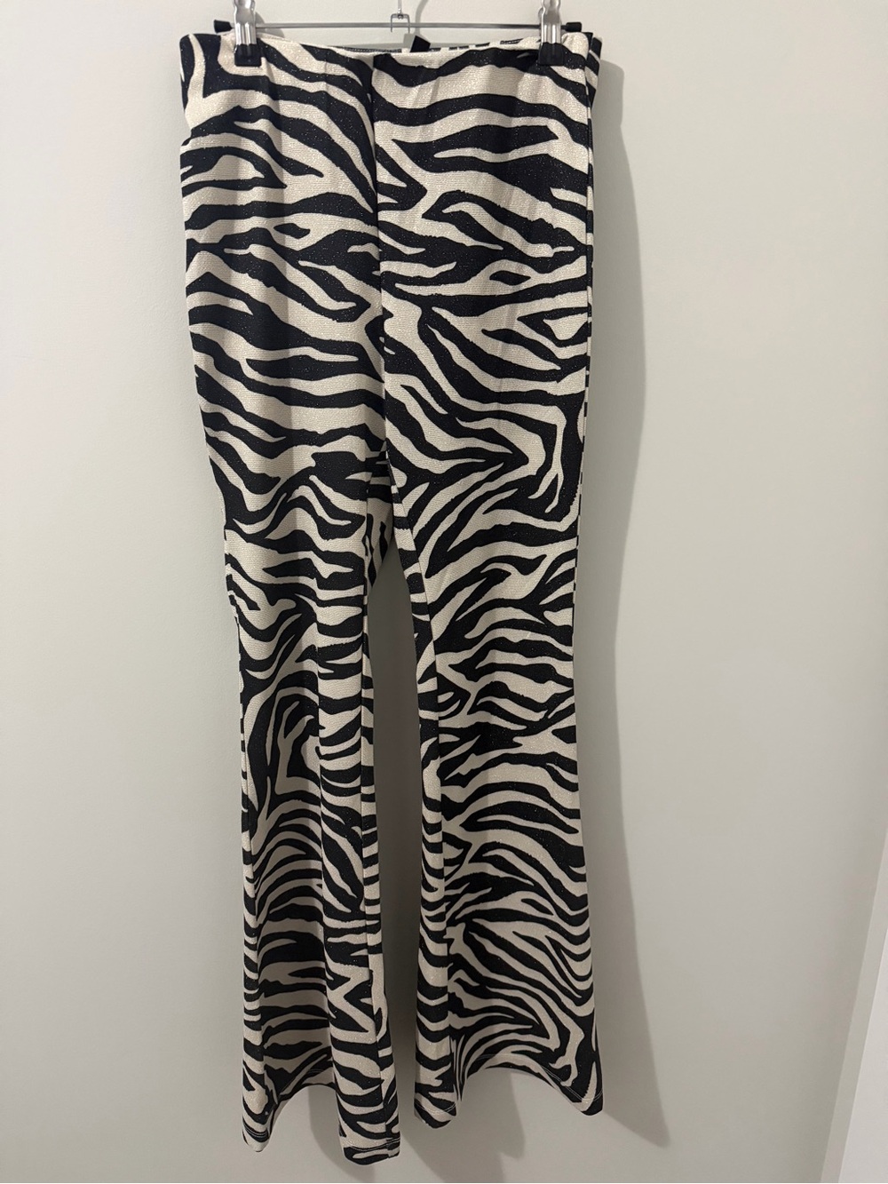Zebra Print Flare Pants Black Ivory Bell Bottom Y2K Animal Print Statement